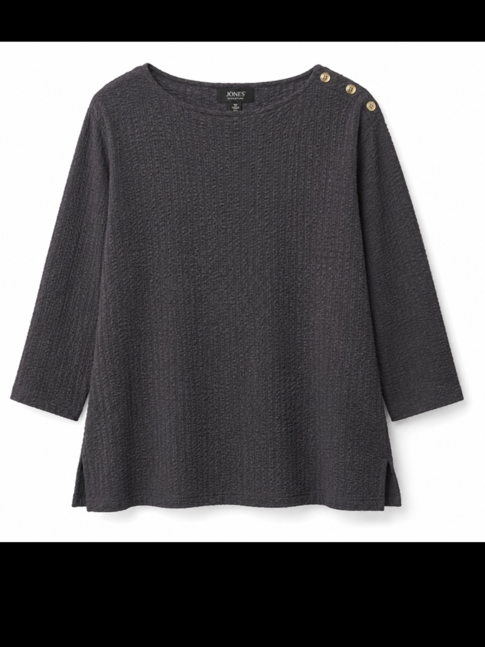 EUC Jones NY Size 3X Crinkle Texture Gold Button Black Blouse